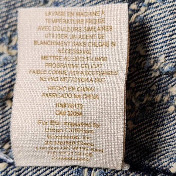 Free People Women' Punched Denim Moto Jacket Size 10 Herringbone Blue Jean Biker - Picture 9 of 12